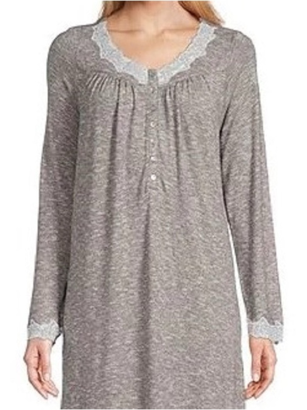 Eileen West Gray Dream Sweater Knit Lace Trim Long Ballet Nightgown Small - Picture 2 of 11